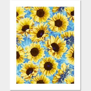 Dreamy Sunflowers on Blue Posters and Art